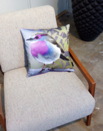 Bird cushion cover cotton or velvet PURPLETHROAT