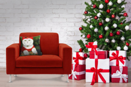 Red white velvet cushion cover Cat SANTA CAT