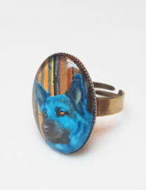 Cabochon ring dog AZURO