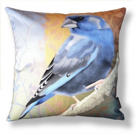 Bird cushion cover cotton or velvet BLUEFINCH