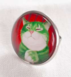 Cabochon ring cat Mr GREEN