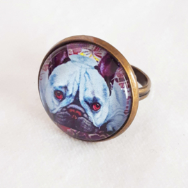 Bague cabochon chien BLEU