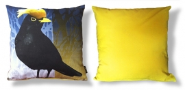 Housse coussin Oiseau coton ou velours  MERLE A HUPPE JAUNE