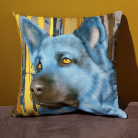 Housse coussin velours Bleue Chien AZURO