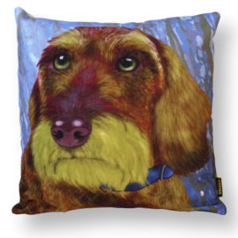 Green brown velvet cushion cover Dog OLIVER