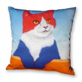 Red white blue velvet cushion cover Cat KING CAT