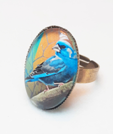 Cabochon ring bird BLUEFINCH