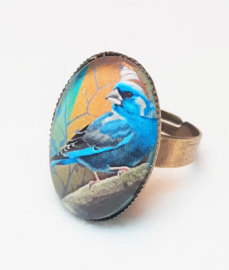 Anillo cabujón pájaro FINCHADA AZUL