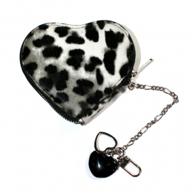 Little Coin Purse with Short Chain - Leopard Heart