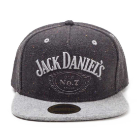 Jack Daniel's - DARK  GREY Washed Snapback Cap - Adjustable  - Dusty Look - Silver Lettres - Tweed Look