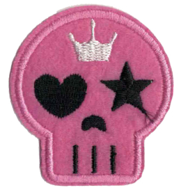 Fluffy PATCH - Pink skull with crown - heart and star eye