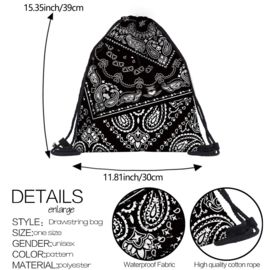 Drawstring Bag Backpack - Paisley - Black