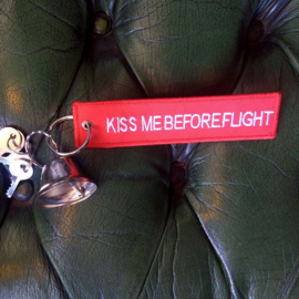 Embroided Keychain - Red & White - KISS ME BEFORE FLIGHT