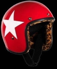 BANDIT - Jet Open Face Helmet - LEOPARD Star Design [Shiny Red  Helmet with White Star and full LEOPARD Interior]