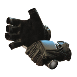 Police Leather Gloves - Fingerless Gloves - Black