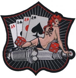 Lethal Threat - BACKPATCH - Pin Up on Sparkle Plug & Playing Cards