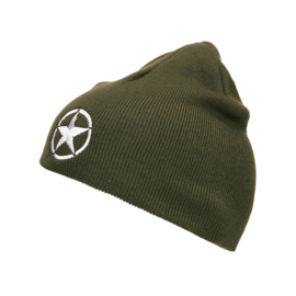 Beanie Allied Star - WW2 - Vintage War Beanie - Embroided - Olive Green