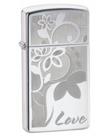 Zippo- Slim Line - Zippo Slim - Love Flower - High Polish Chrome