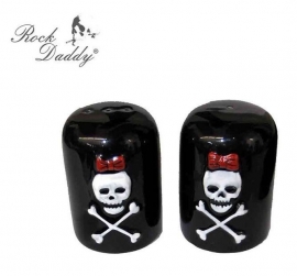 Salt and Pepper Shakers - 3D - Skull with Red Bow Design