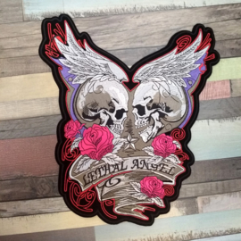 000 - BACKPATCH - LETHAL ANGEL - Winged SKULL with pink ROSES and BANNER