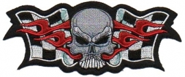 019 - PATCH - Racing Flag with Skull and Flames
