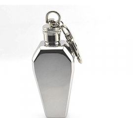 FLASK - Clean / No Logo - Hexagonal / Coffin - Stainless Steel - Key Chain - 1 oz / approx. 29ml