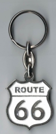 Metal Keychain - Route 66 - White