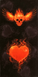 Tunnel / Tube Multi-Purpose - Black - Winged Skull and Heart on Fire - Flames