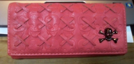 Pink/Red Wallet with Snap Button Closure - Crossed Skull Design
