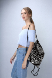 Drawstring Bag Backpack - Paisley - Black