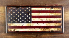 License Metal Plate / Tin Sign - 3D - Rusty / Vintage Style - USA Flag - Stars & Stripes