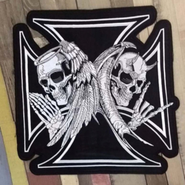 000 - BACKPATCH - Maltese Cross -  Good vs Bad - Angel vs Devil - Skeletons and wings