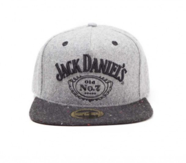 Jack Daniel's -  Light Grey Washed Snapback Cap - Adjustable  - Dusty Look - Black Lettres