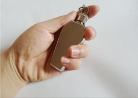 FLASK - Clean / No Logo - Hexagonal / Coffin - Stainless Steel - Key Chain - 1 oz / approx. 29ml