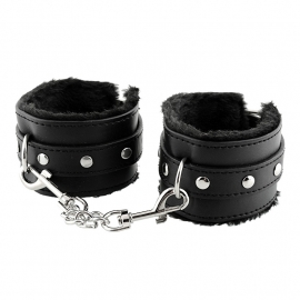 HandCuffs - Faux Fur & Leather - Wrist / Ankle Cuffs - BLACK