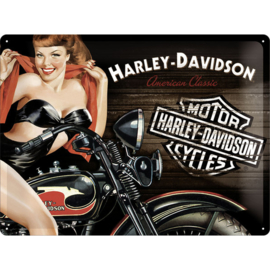 Harley-Davidson - Original Large Metal Plate / Tin Sign - 3D - Pin Up - Black Bikini