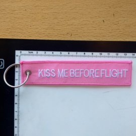 Embroided Keychain - Pink & White  - KISS ME BEFORE FLIGHT