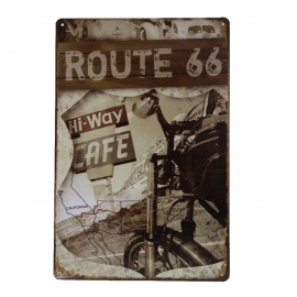 Metal Plate / Tin Sign - Rusty / Vintage Look - Route 66 - Hi-Way Cafe - Motorcycle