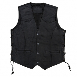 Leather Vest with Buttons and Side Laces
