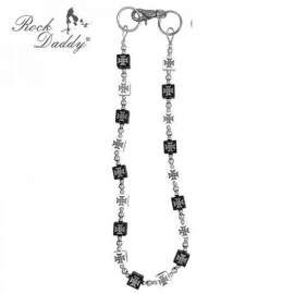 Rock Daddy - Wallet Chain with Tiny Balls - Black and White Maltese Crosses