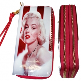 Marilyn Monroe - Wallet with Zippers - Red/White Striped and Wearing a White Fur