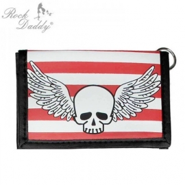 Rock Daddy - Trifold Wallet with Chain - Red/White Striped and a Winged Skull