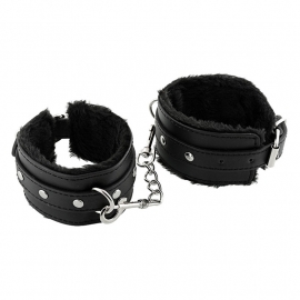 HandCuffs - Faux Fur & Leather - Wrist / Ankle Cuffs - BLACK