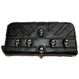 Wallet with Zipper - Black Union Jack with Skulls