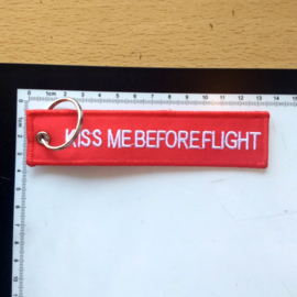 Embroided Keychain - Red & White - KISS ME BEFORE FLIGHT