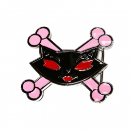 Evil Kitty with Crossed Pink Bones BUCKLE [B163]