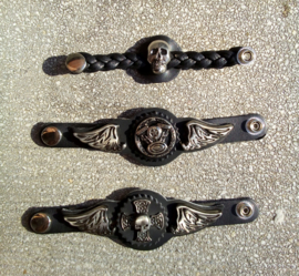 Vest Extender - Double Leather - Celtic Cross with Half Skull