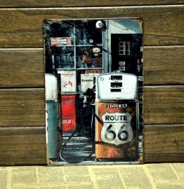 Metal Plate / Tin Sign - Rusty / Vintage Look - Route 66 - Gas Station
