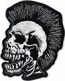 021 - silver PATCH - Screaming Skull met Mohawk - White