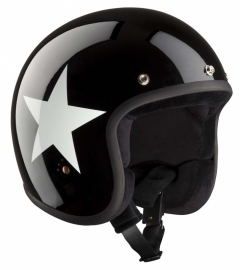 BANDIT - Jet Open Face Helmet - Star Design [Shiny Black Helmet with Silver Star]